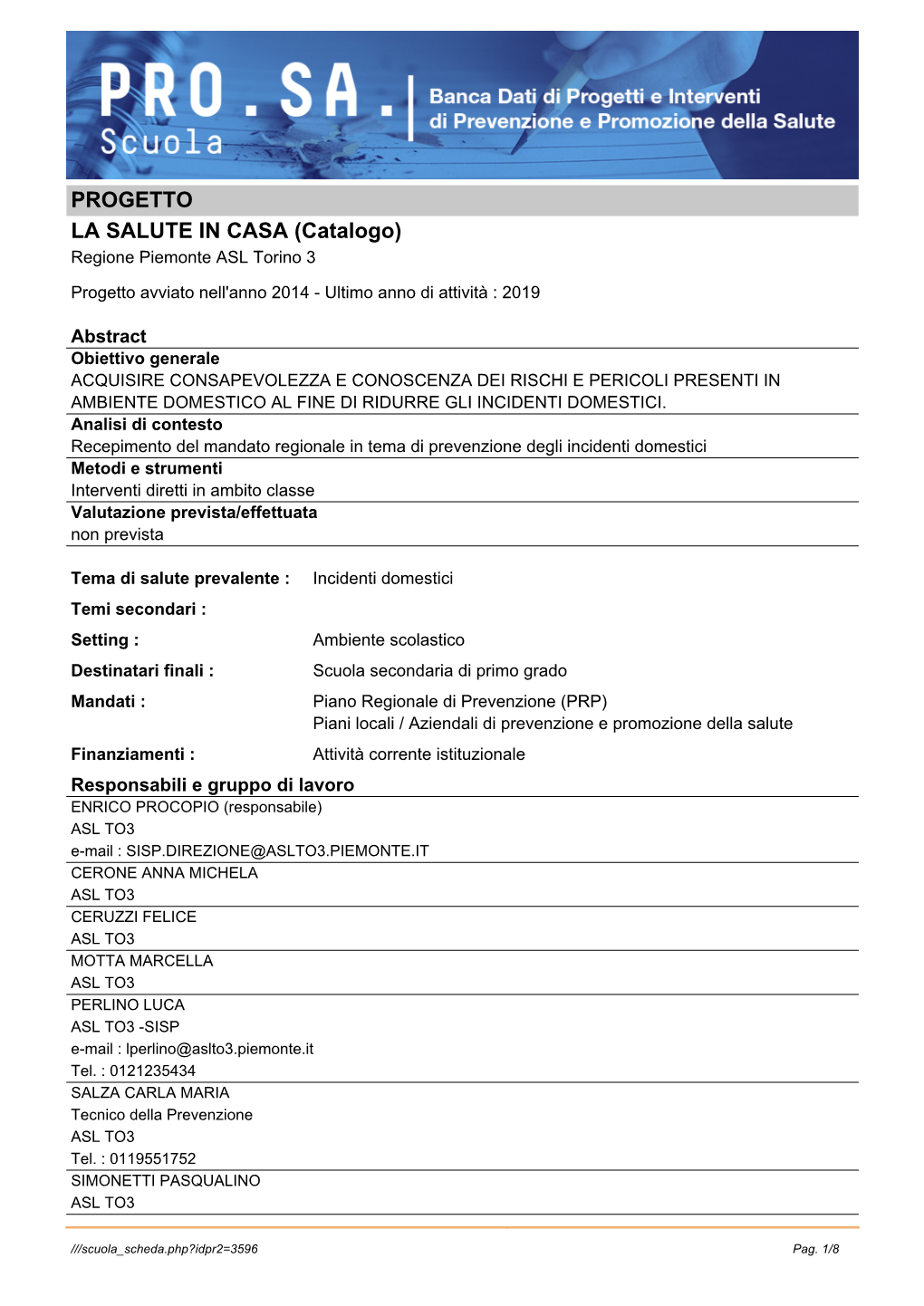 PROGETTO LA SALUTE in CASA (Catalogo) Regione Piemonte ASL Torino 3