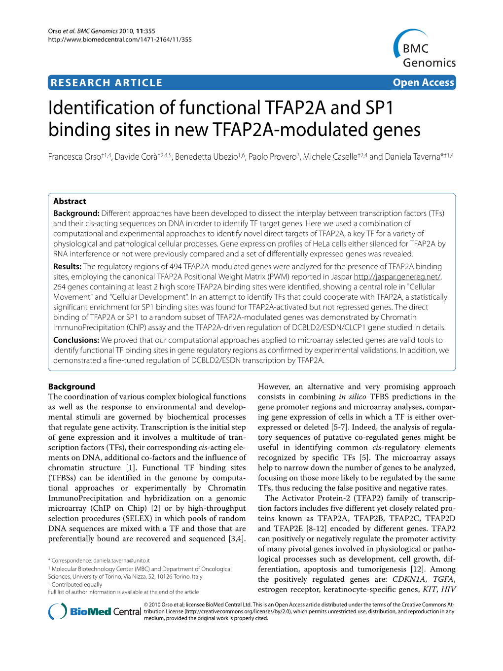 Research Article Identification of Functional TFAP2A and SP1 Binding