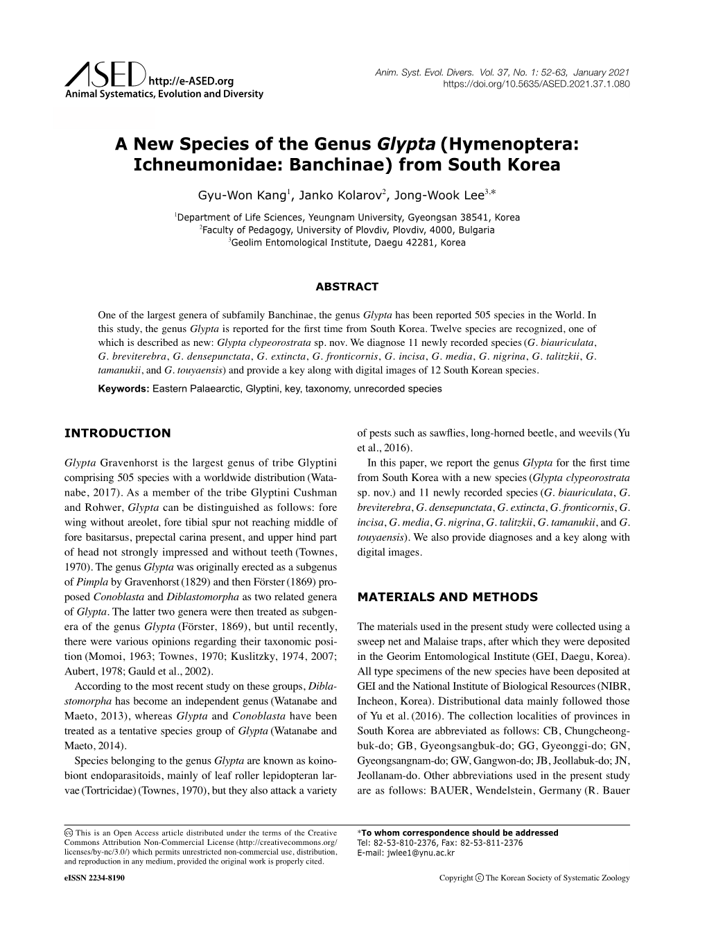 A New Species of the Genus Glypta (Hymenoptera: Ichneumonidae: Banchinae) from South Korea