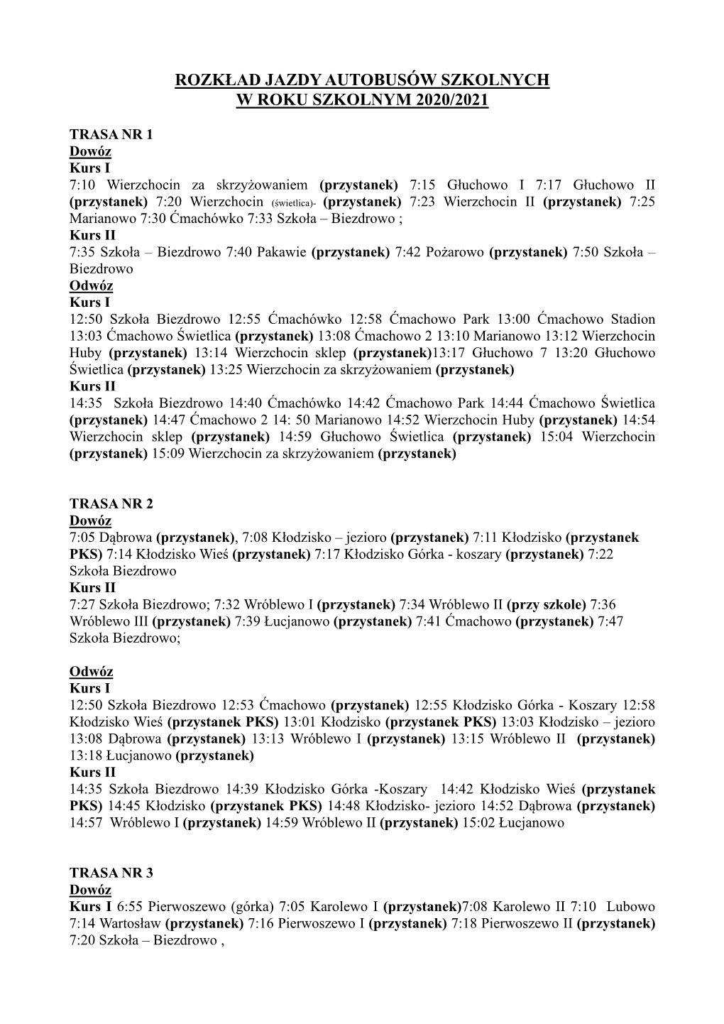 Rozkład Jazdy Autobusów Szkolnych W Roku Szkolnym 2020/2021