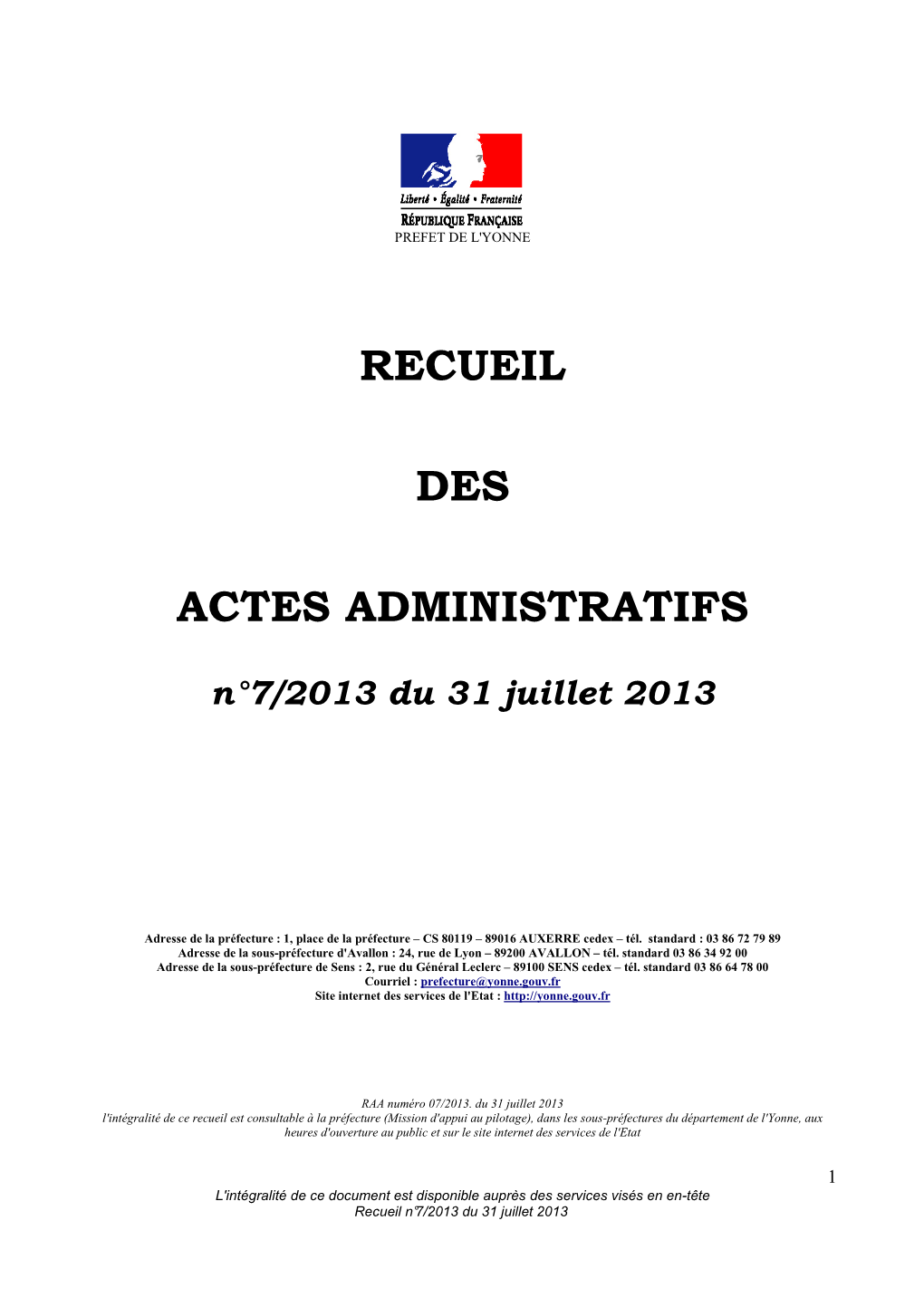 Recueil N°07 Du 31 07 2013