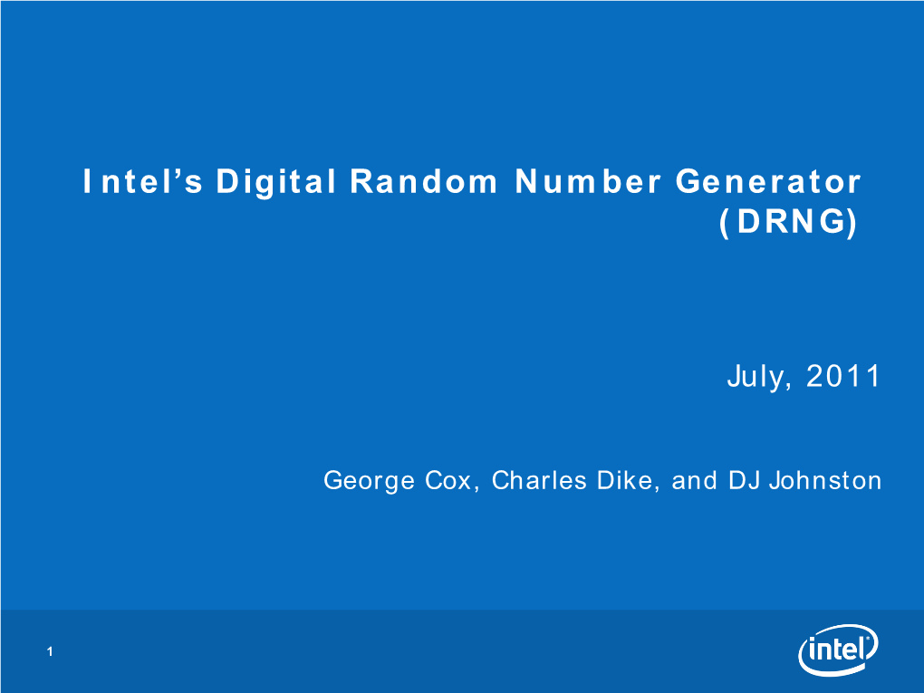 Intel's Digital Random Number Generator