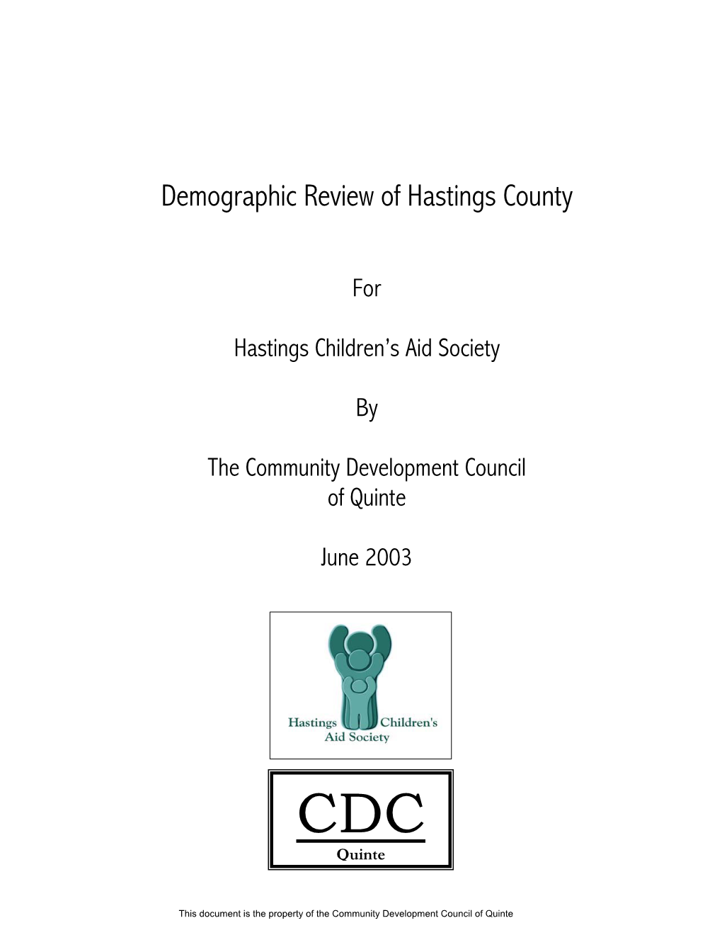 Demographic Review of Hastings County