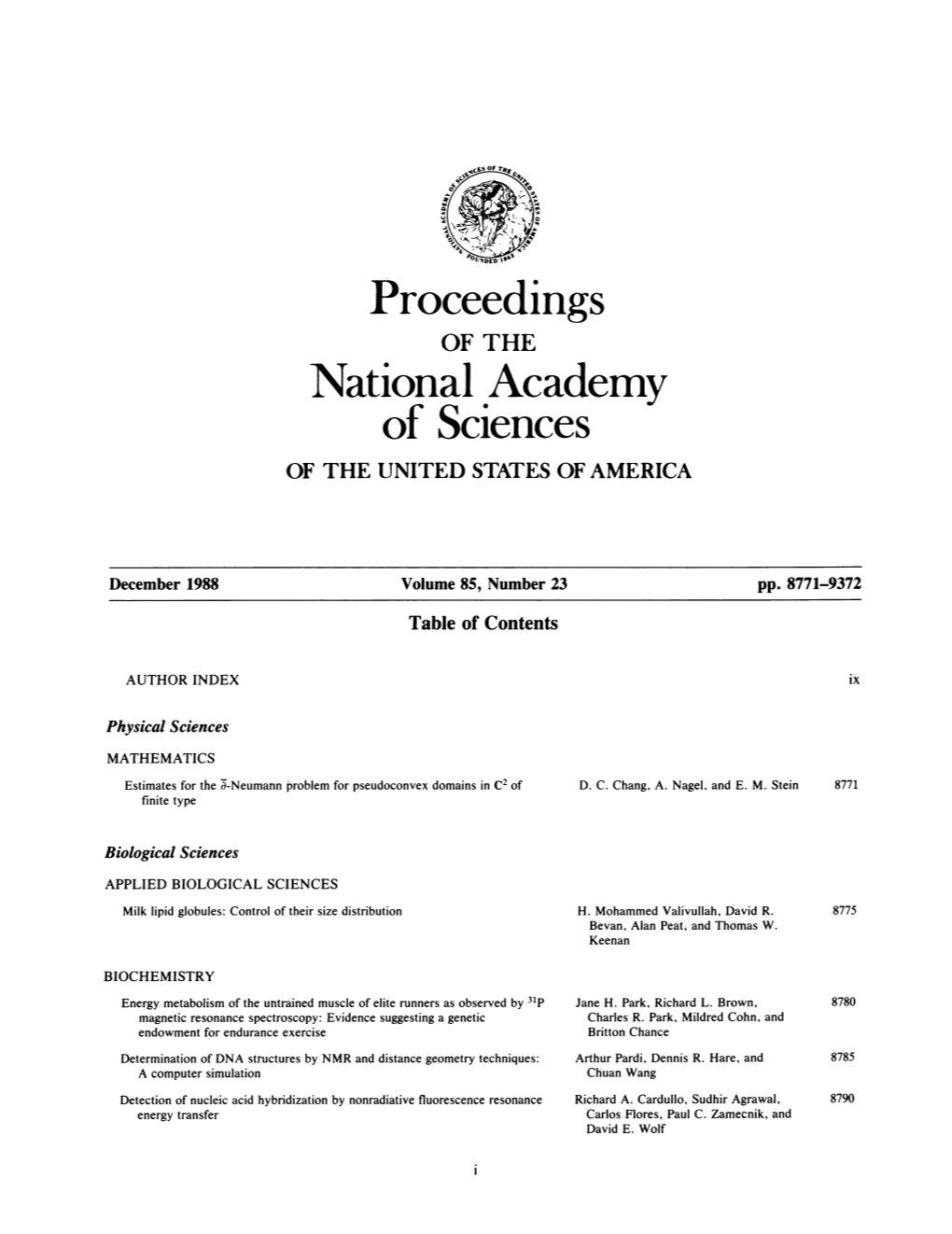 Proceedings of the National Academy of Sciences of the UNITED STATES of AMERICA