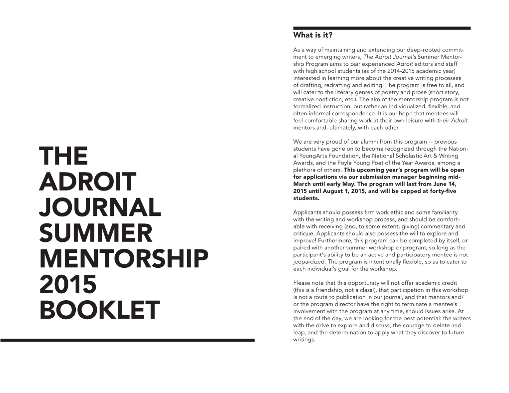The Adroit Journal Summer Mentorship 2015 Booklet