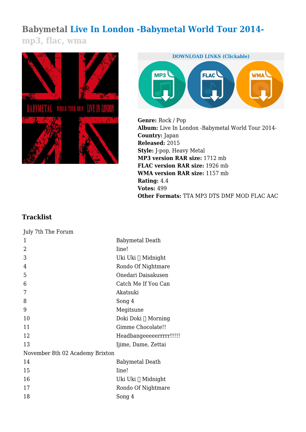 Babymetal World Tour 2014- Mp3, Flac, Wma