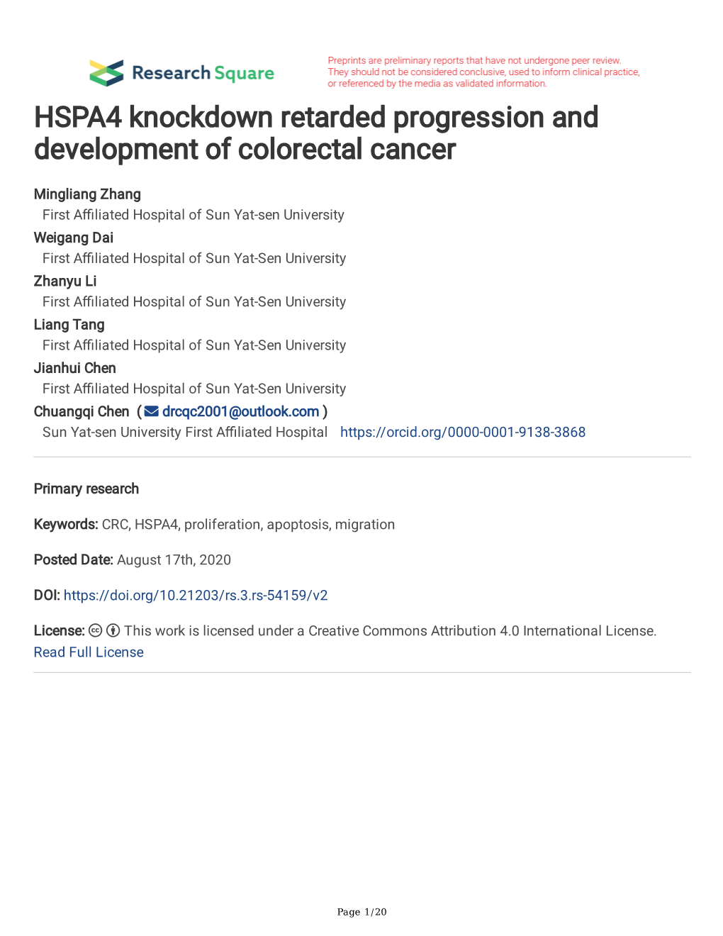 HSPA4 Knockdown Retarded Progression and Development of Colorectal Cancer