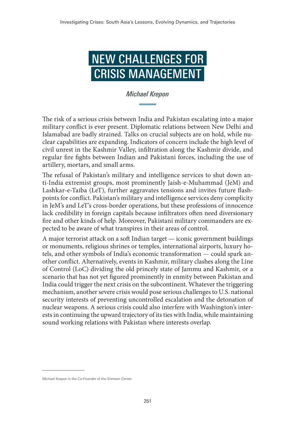 New Challenges for Crisis Management