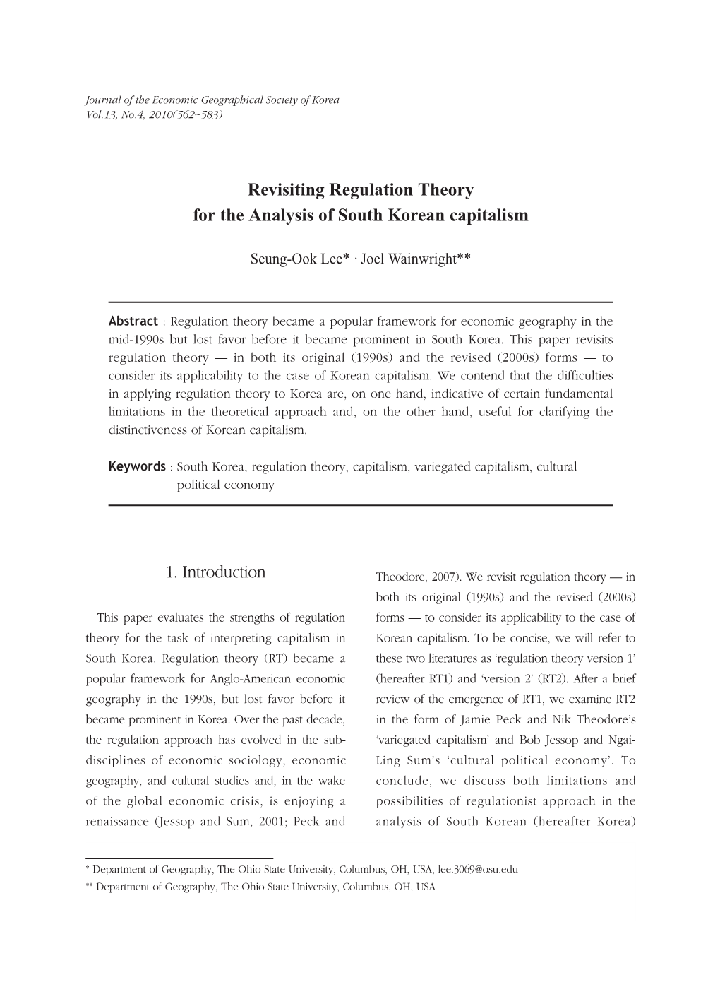 Revisiting Regulation Theory for the Analysis of South Korea