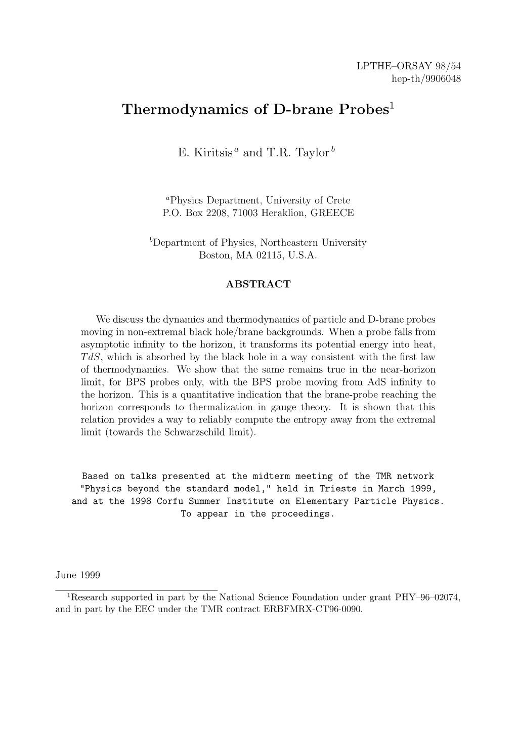 Thermodynamics of D-Brane Probes1