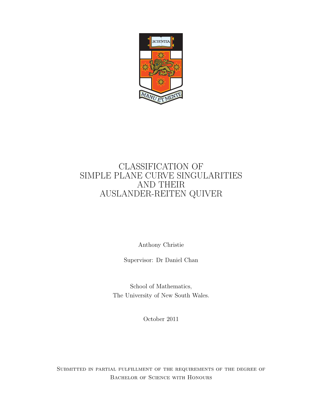 Classification of Simple Plane Curve Singularities and Their Auslander-Reiten Quiver