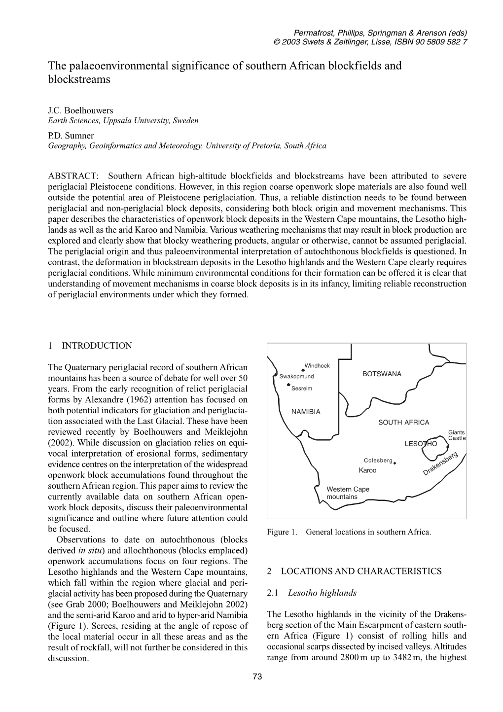 The Palaeoenvironmental Significance of Southern African Blockfields and Blockstreams