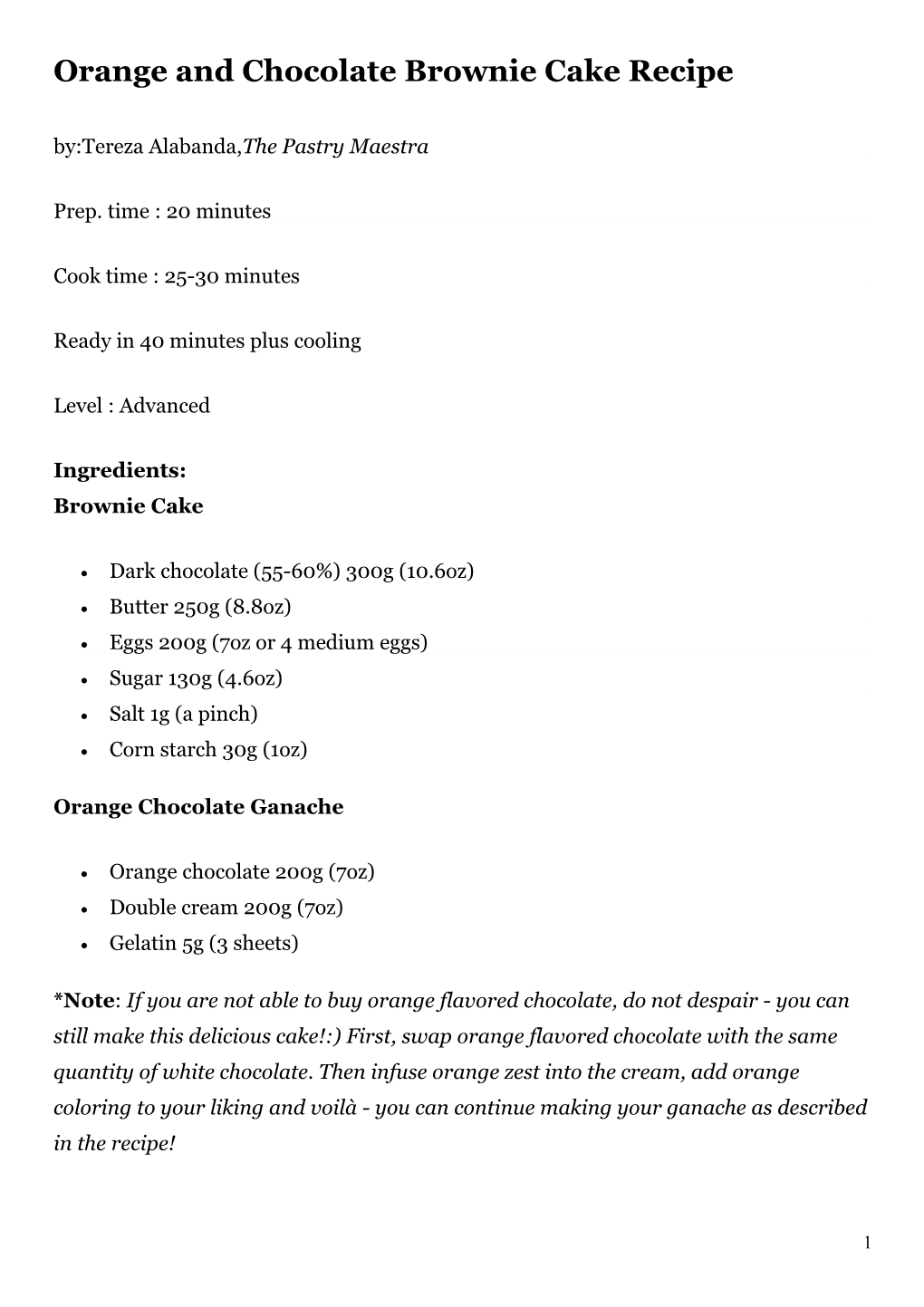 Orange and Chocolate Brownie Cake Recipe By:Tereza Alabanda,The Pastry Maestra
