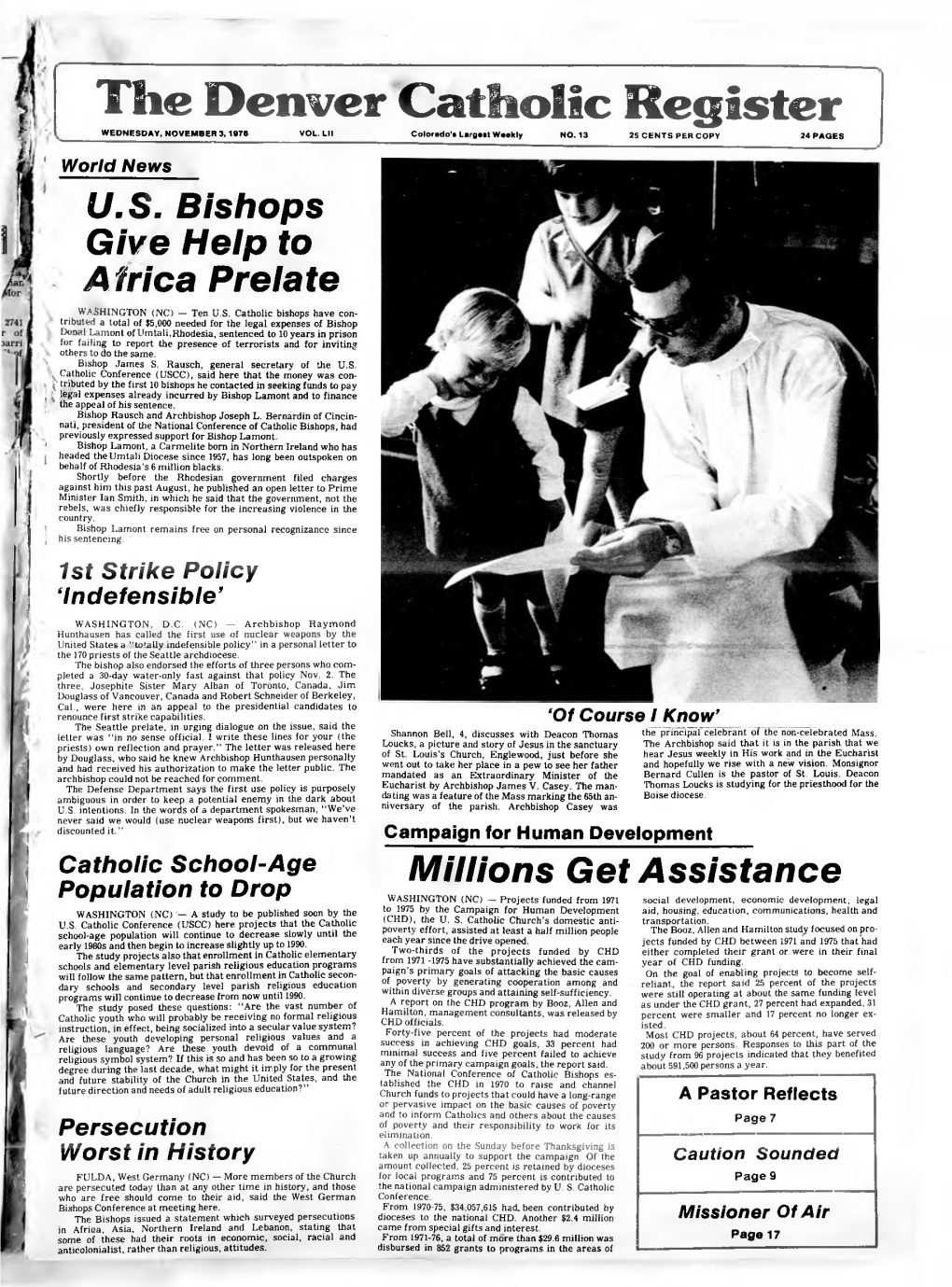 The Denver Catholic Register WEDNESDAY, NOVEMBER 3,1976 VOL