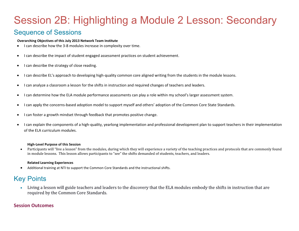 Session 2B: Highlighting a Module 2 Lesson: Secondary