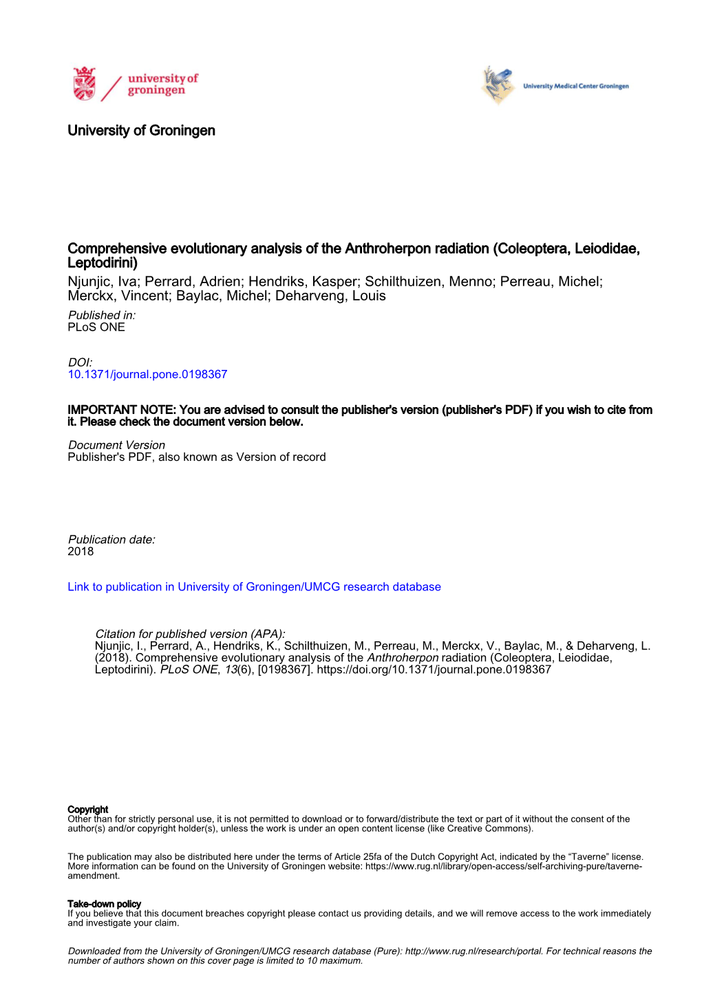 Comprehensive Evolutionary Analysis of the Anthroherpon Radiation (Coleoptera, Leiodidae, Leptodirini)