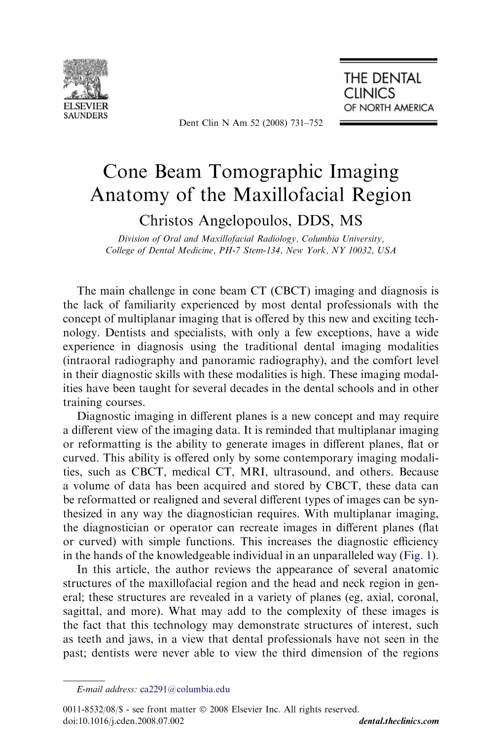 Cone Beam Tomographic Imaging Anatomy of the Maxillofacial Region