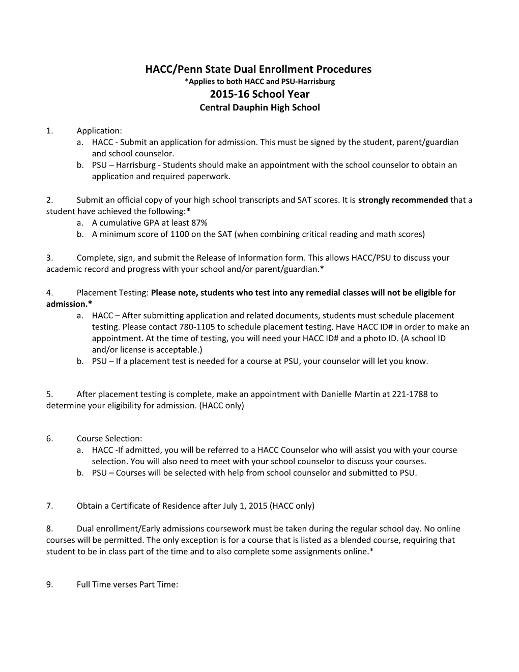 HACC/Penn State Dual Enrollment Procedures