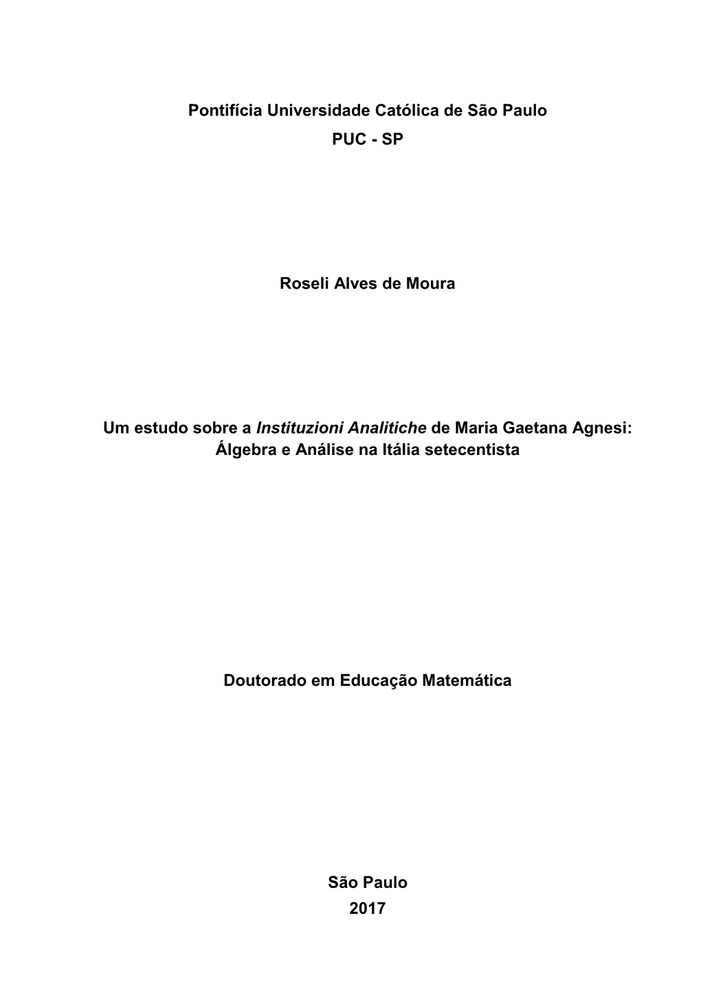 SP Roseli Alves De Moura Um Estudo Sobre a Instituzioni Analitiche De