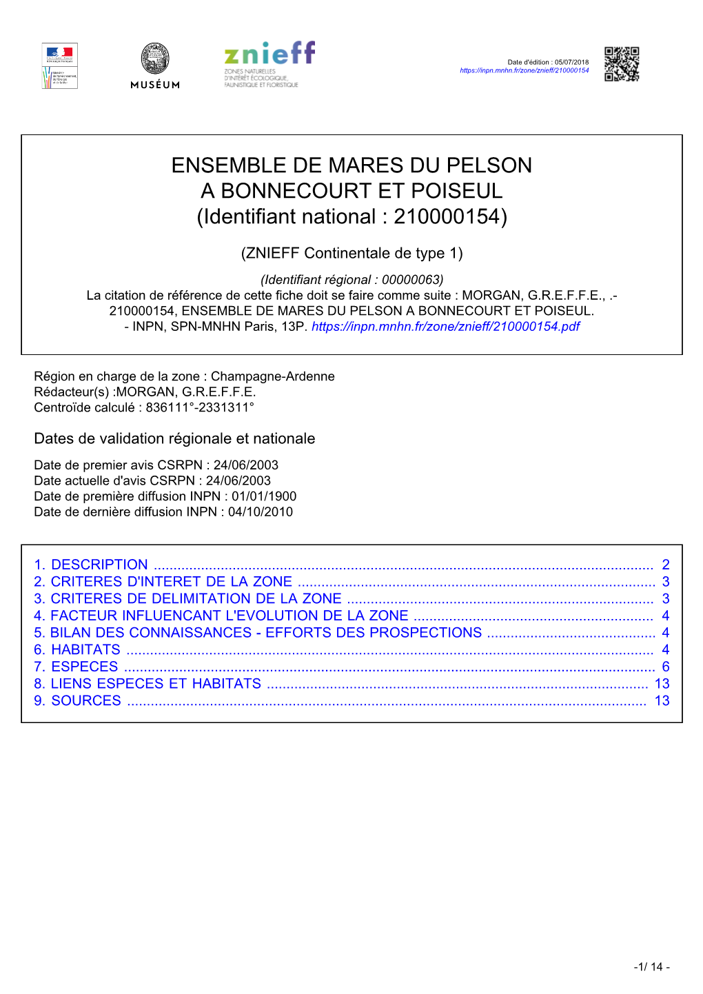 ENSEMBLE DE MARES DU PELSON a BONNECOURT ET POISEUL (Identifiant National : 210000154)