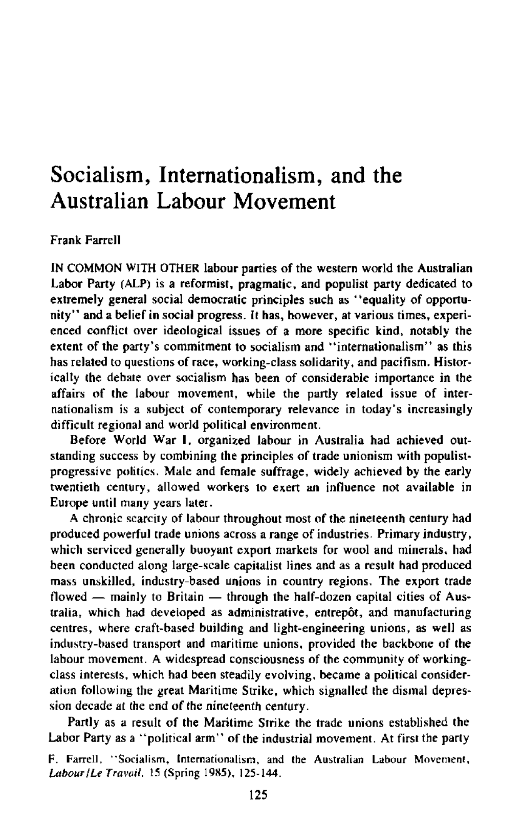 Socialism, Internationalism, and the Australian Labour Movement