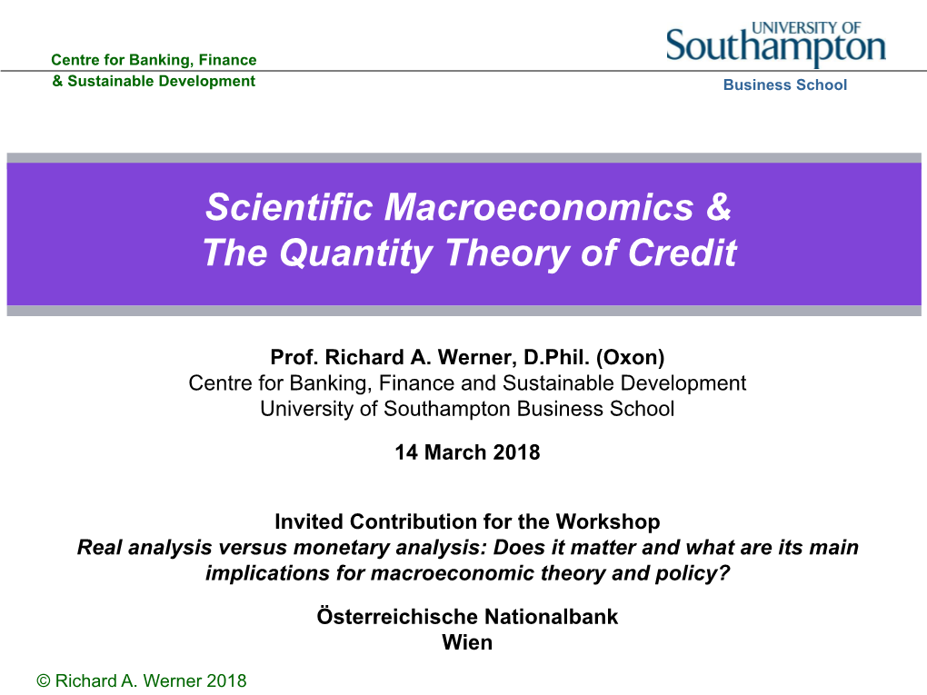 Scientific Macroeconomics & the Quantity Theory of Credit