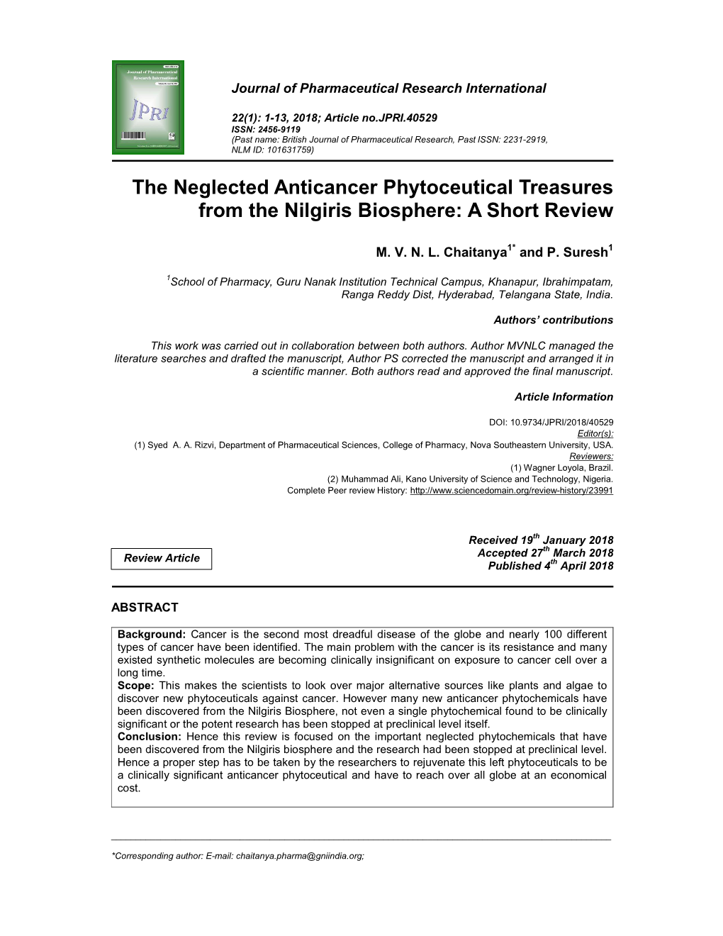 The Neglected Anticancer Phytoceutical Treasures from the Nilgiris Biosphere: a Short Review