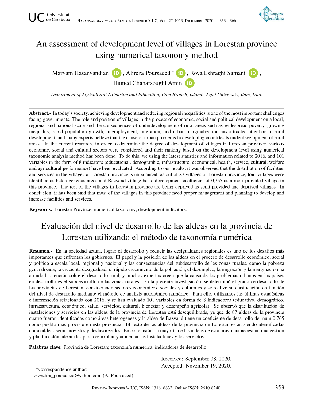 Evaluación Del Nivel De Desarrollo De Las Aldeas En La Provincia De Lorestan Utilizando El Método De Taxonomía Numérica