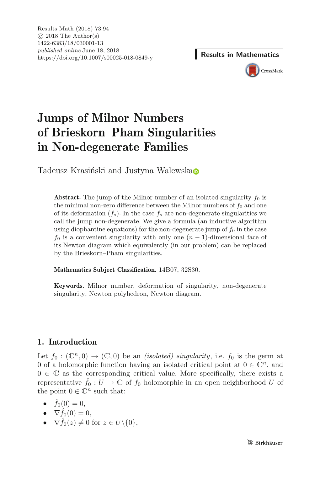 Jumps of Milnor Numbers of Brieskorn–Pham Singularities in Non-Degenerate Families