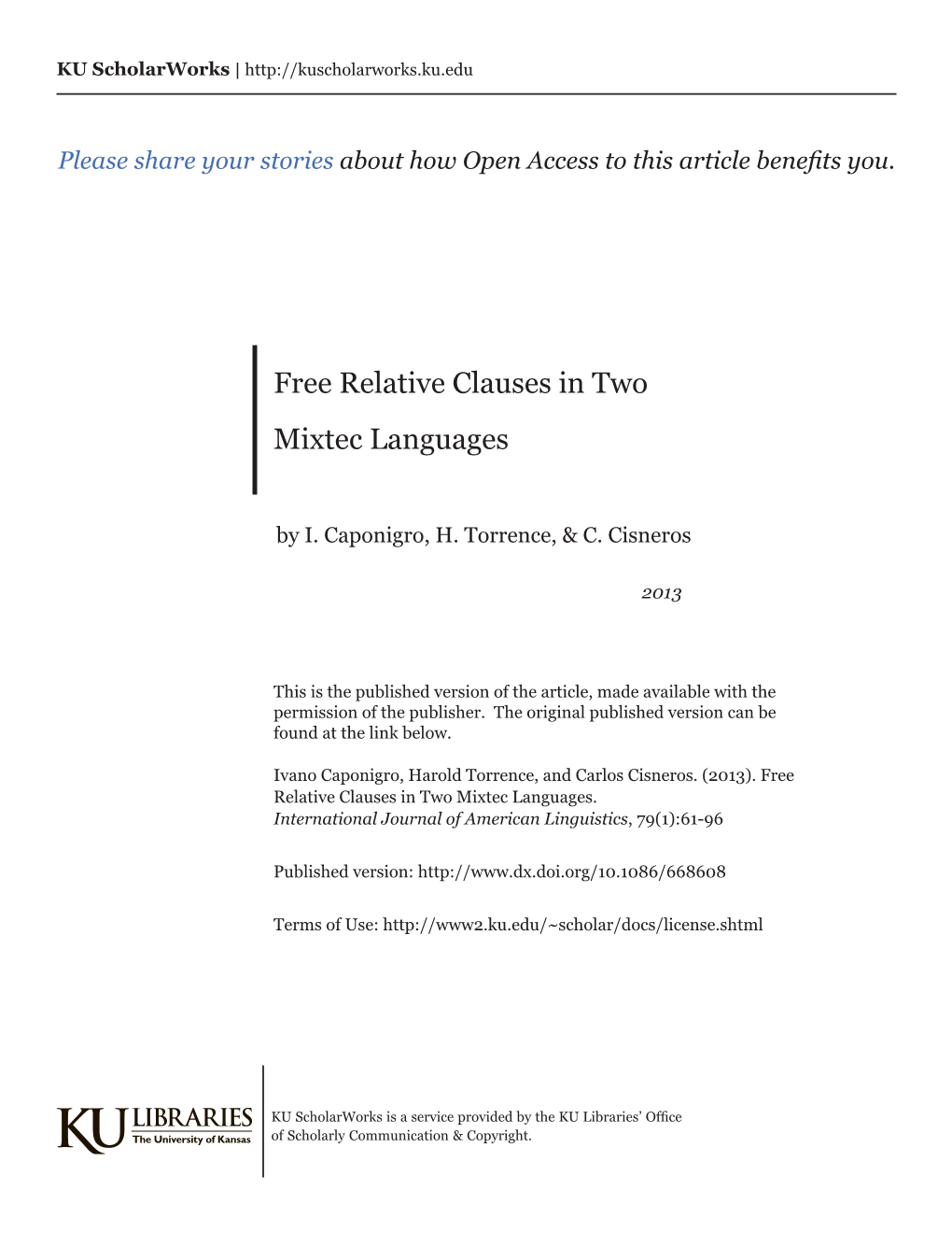 Free Relative Clauses in Two Mixtec Languages