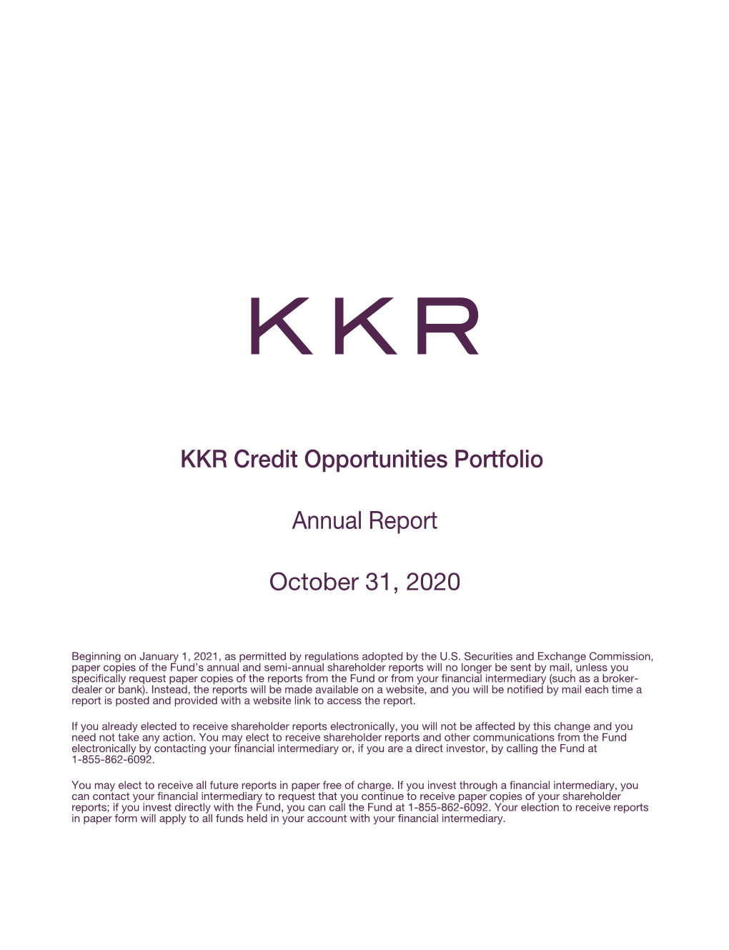 KKR Credit Opportunities Portfolio Annual Report October 31, 2020