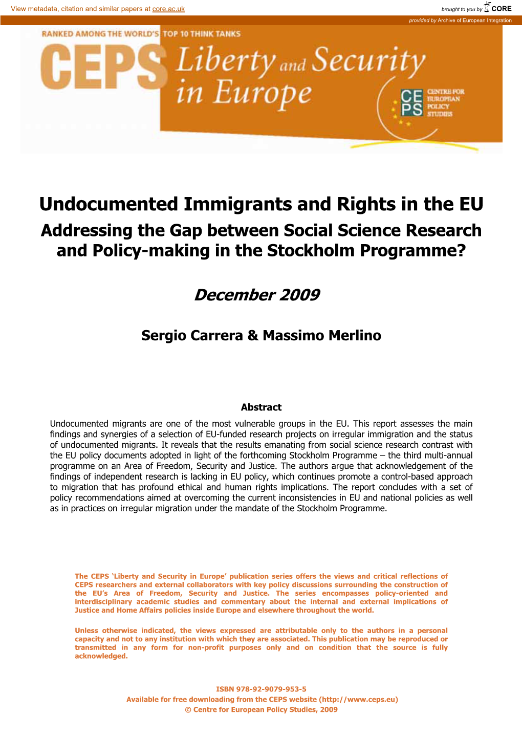 Undocumented Immigrants and Rights in the EU Addressing the Gap Between Social Science Research and Policy-Making in the Stockholm Programme?