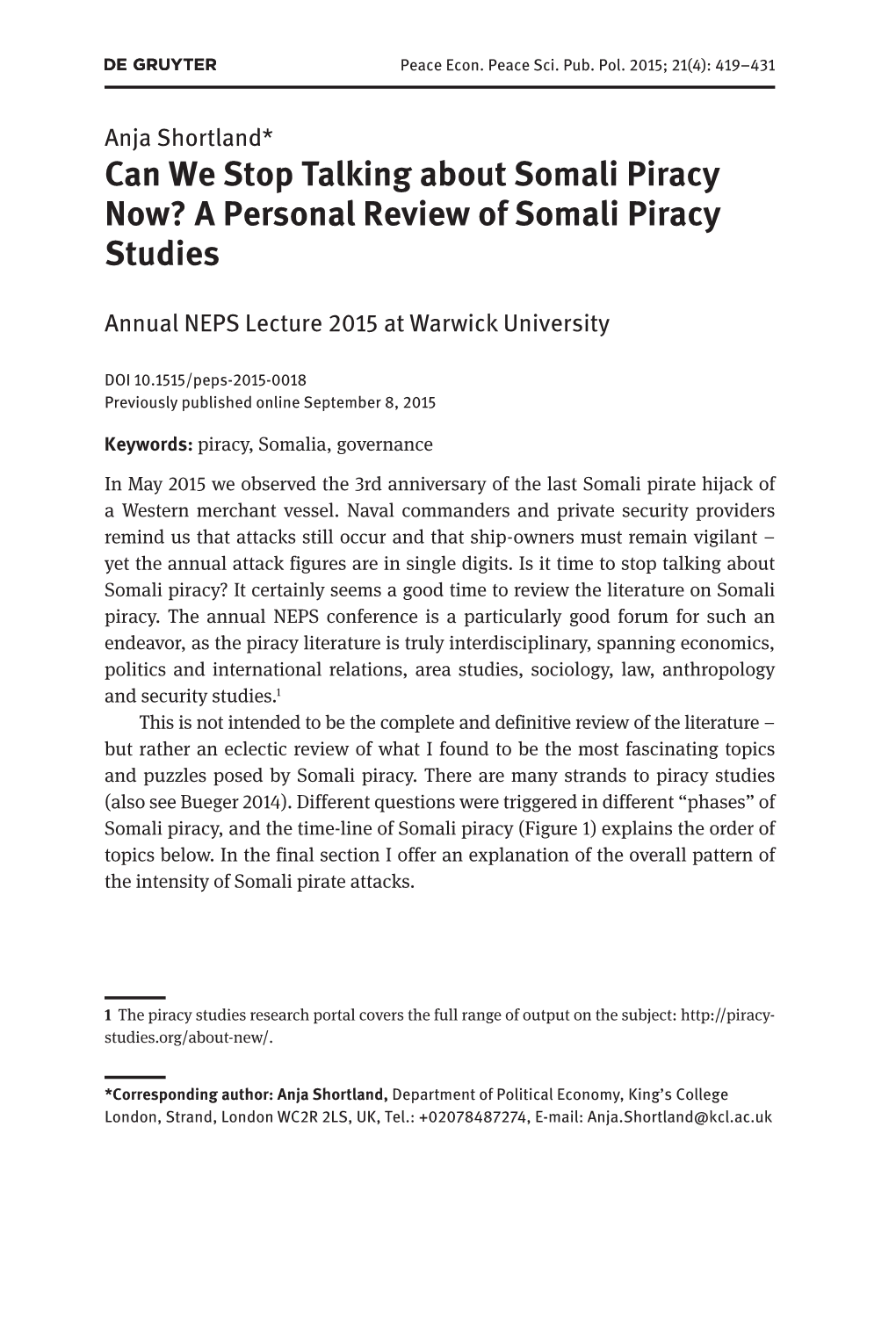 A Personal Review of Somali Piracy Studies