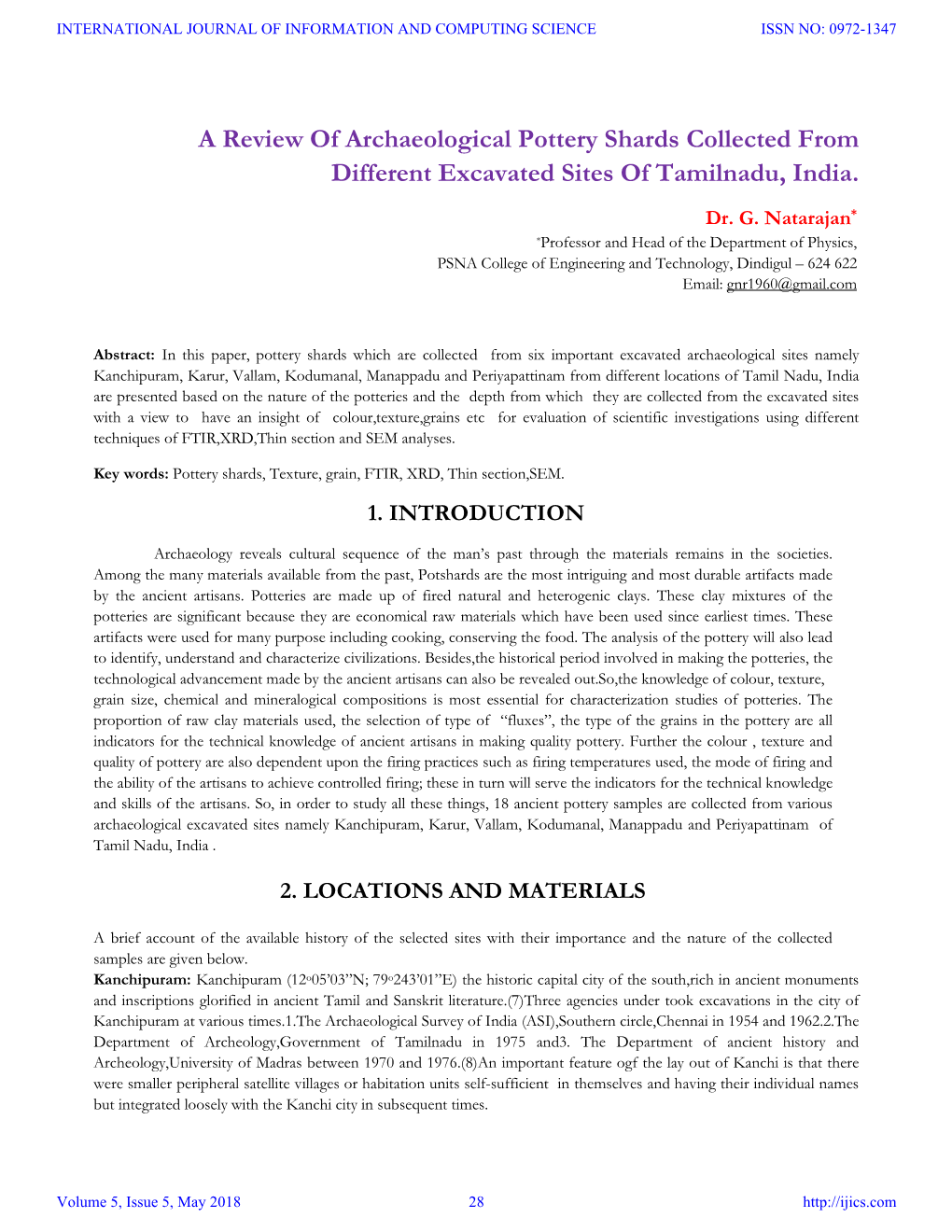 A Review of Archaeological Pottery Shards Collected from Different Excavated Sites of Tamilnadu, India