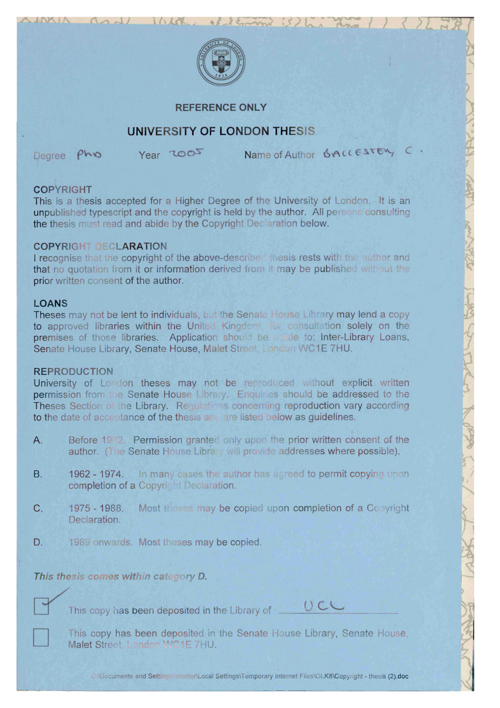 University of London Thesis