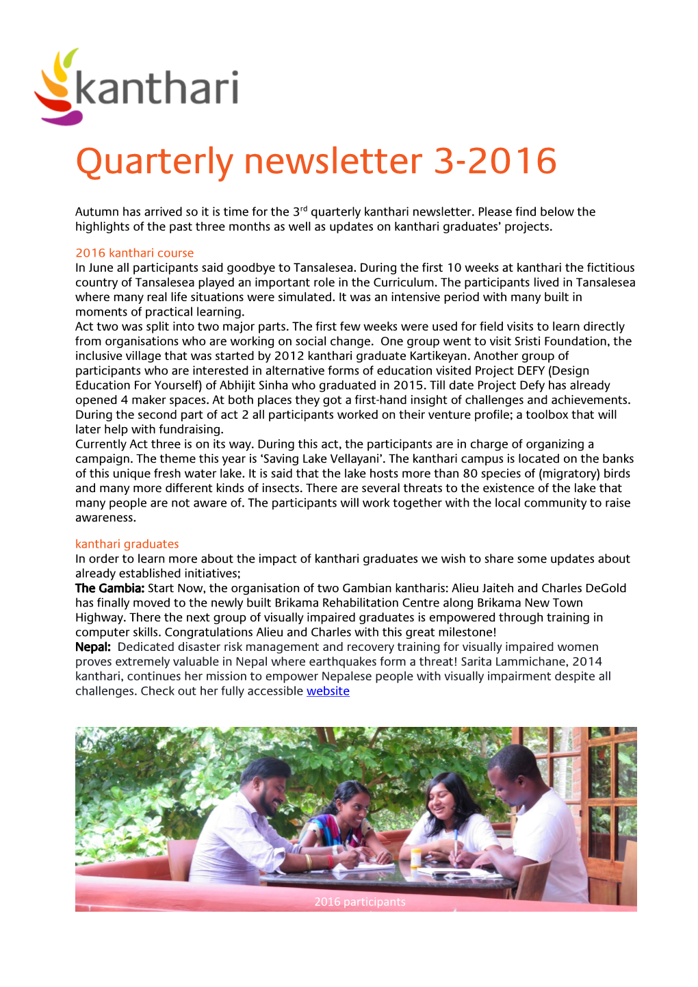 Quarterly Newsletter 3-2016