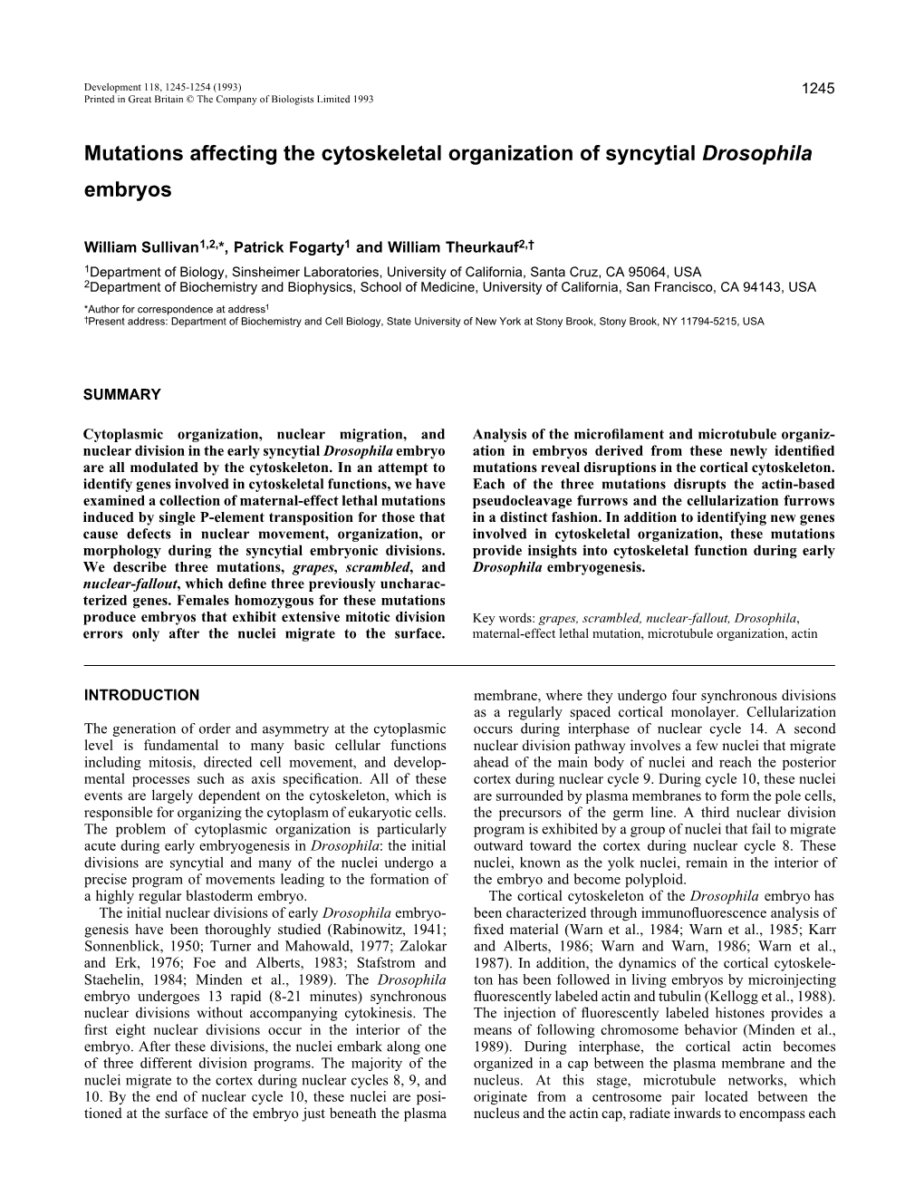 Mutations Affecting the Cytoskeletal Organization of Syncytial Drosophila Embryos