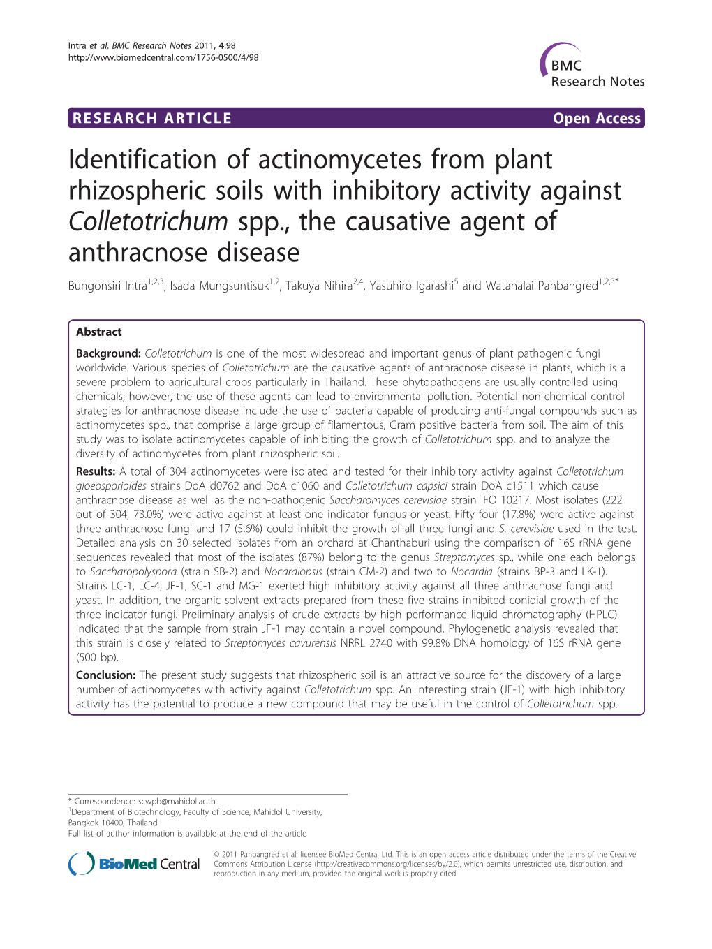Identification of Actinomycetes from Plant Rhizospheric Soils With