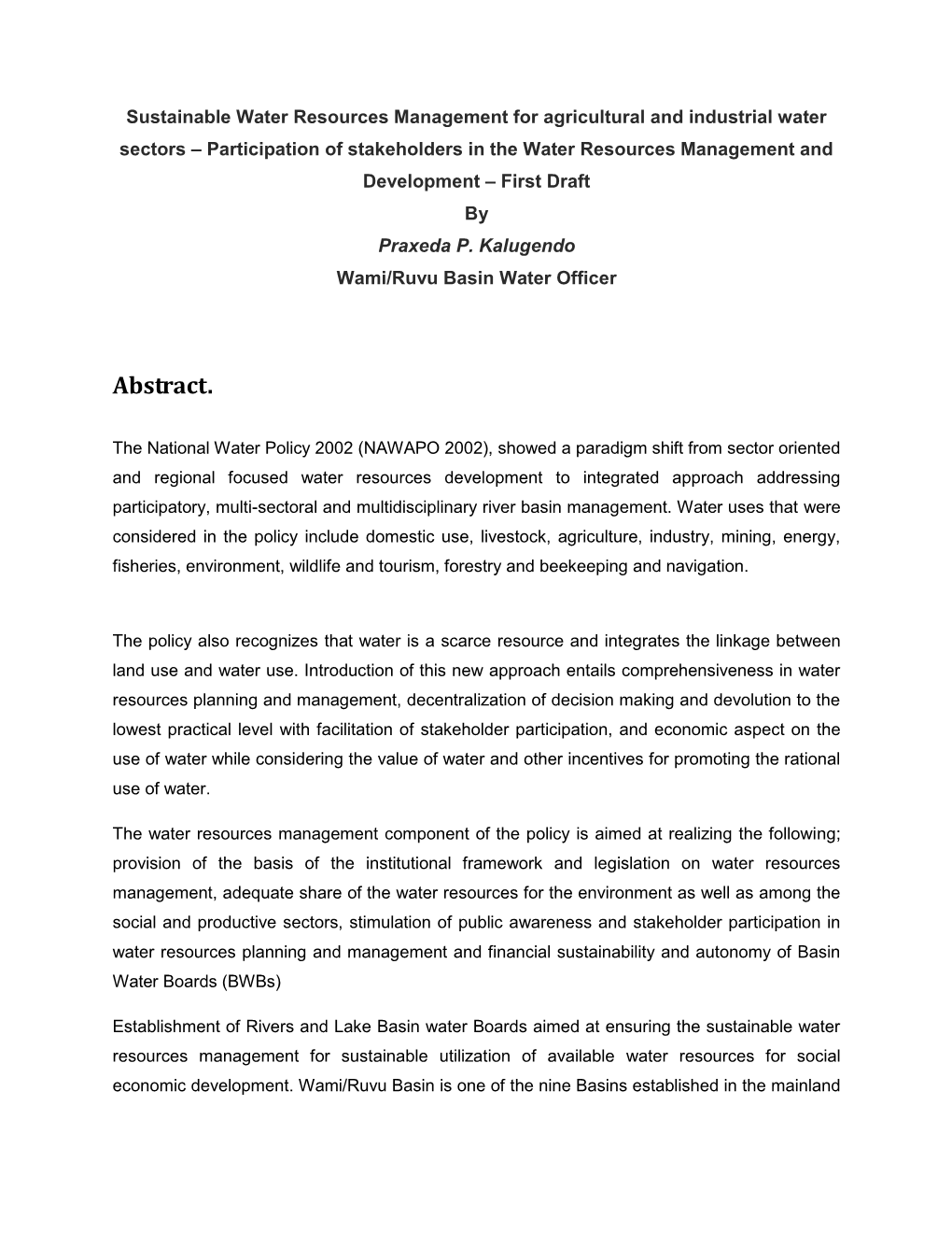 2.3 Water Resources Use in the Wami/Ruvu Basin