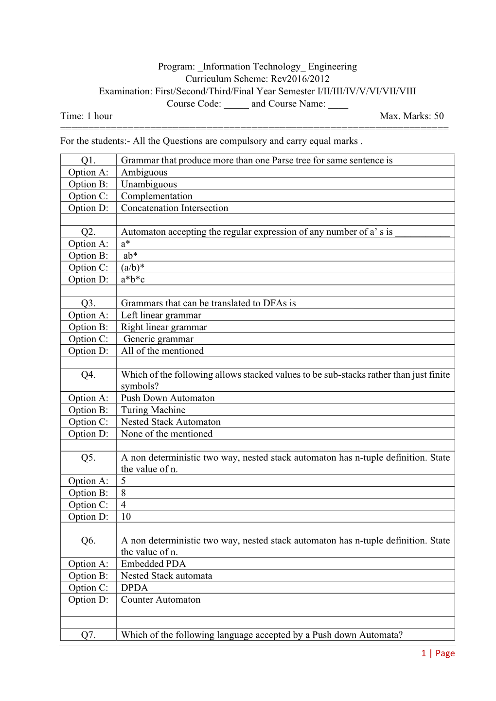 1 | Page Program: Information Technology Engineering