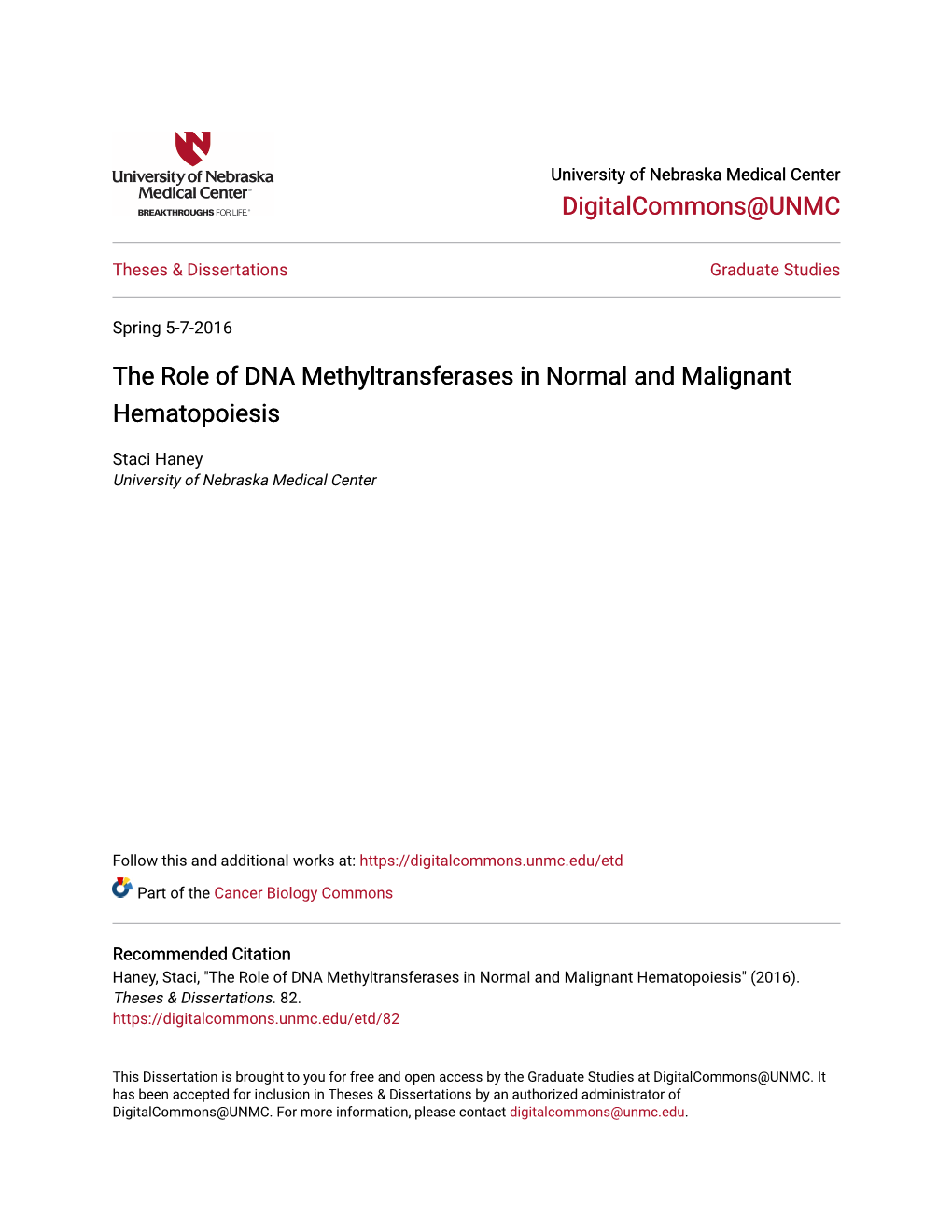 The Role of DNA Methyltransferases in Normal and Malignant Hematopoiesis