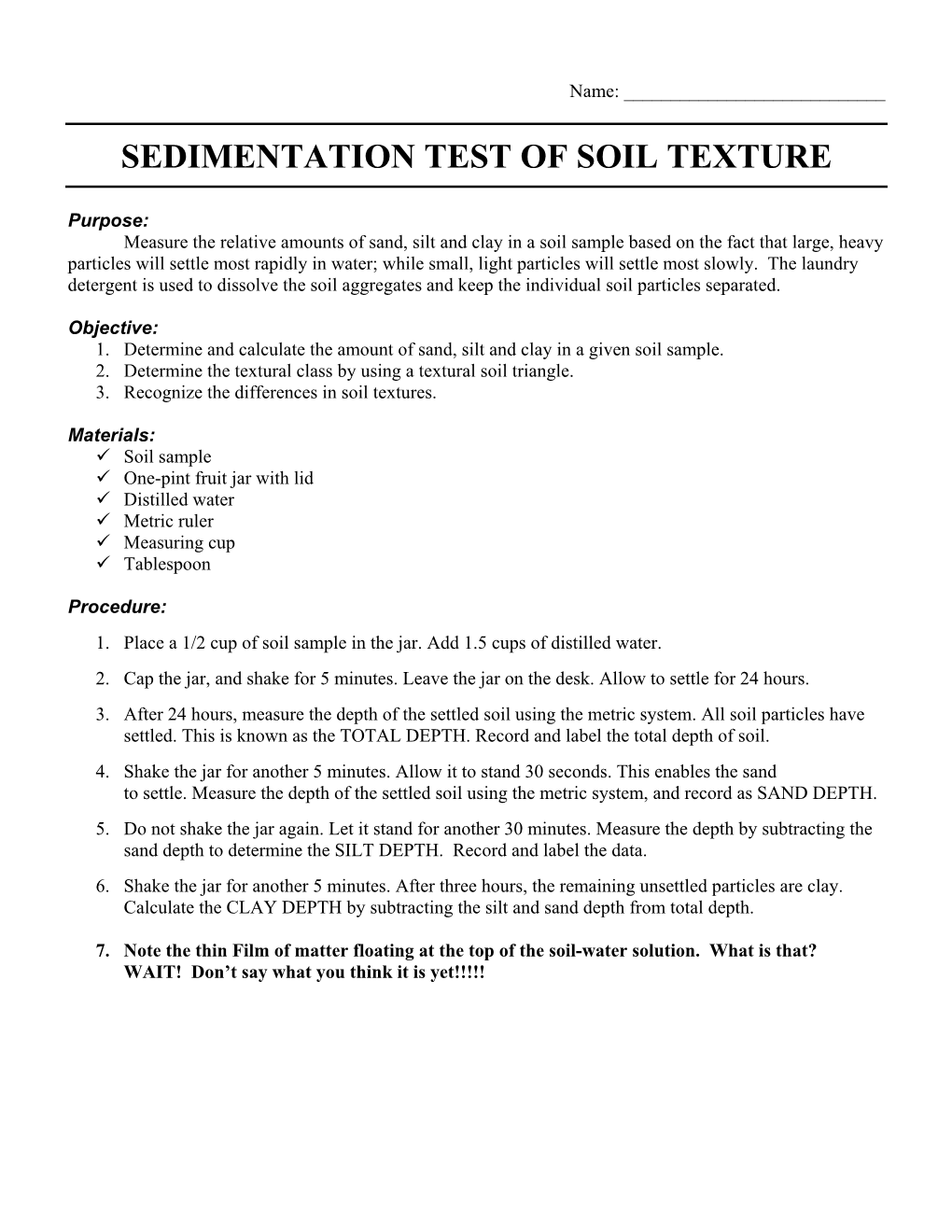 Sedimentation Test of Soil Texture