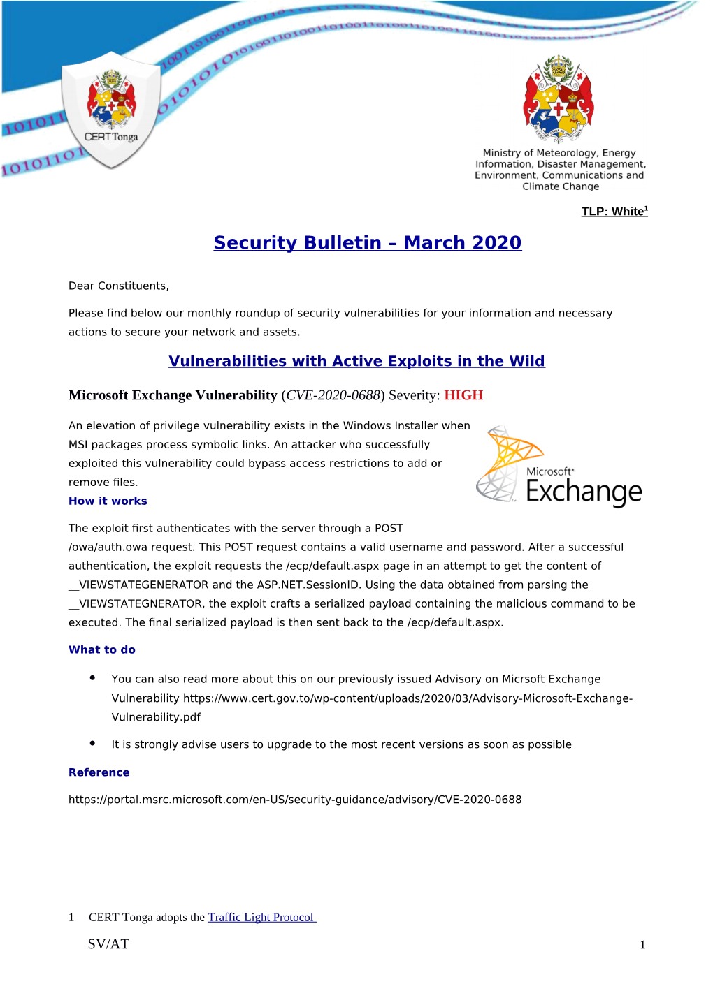 Security Bulletin – March 2020