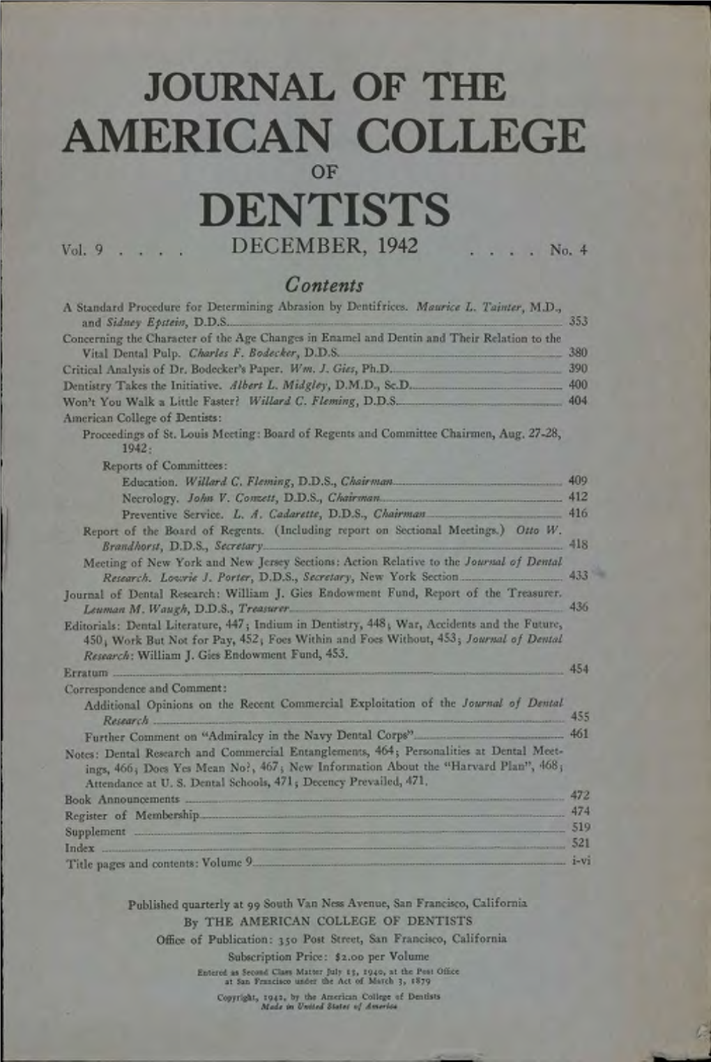 JOURNAL of the AMERICAN COLLEGE of DENTISTS Vol