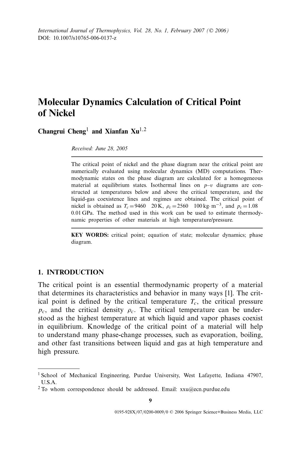 Molecular Dynamics Calculation of Critical Point of Nickel