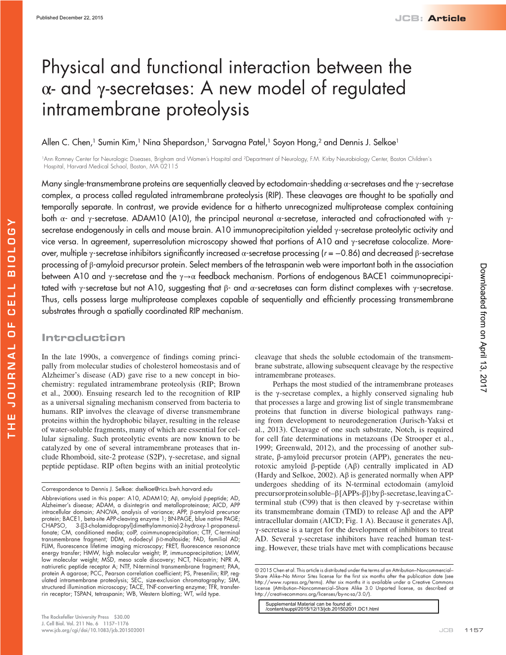 And Γ-Secretases: a New Model of Regulated Intramembrane Proteolysis