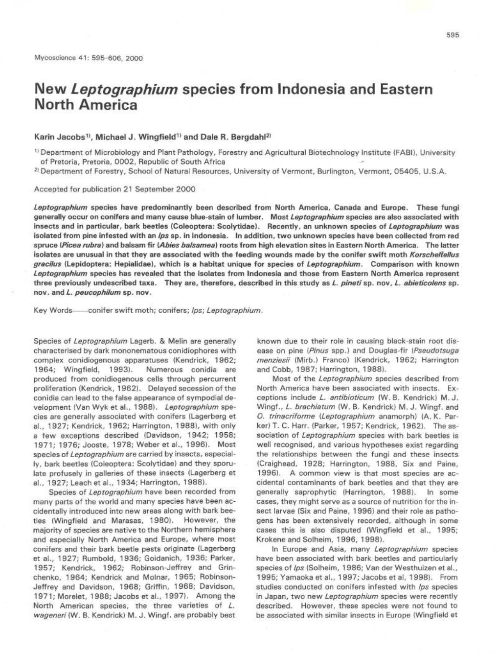 New Leptographium Species from Indonesia and Eastern North America