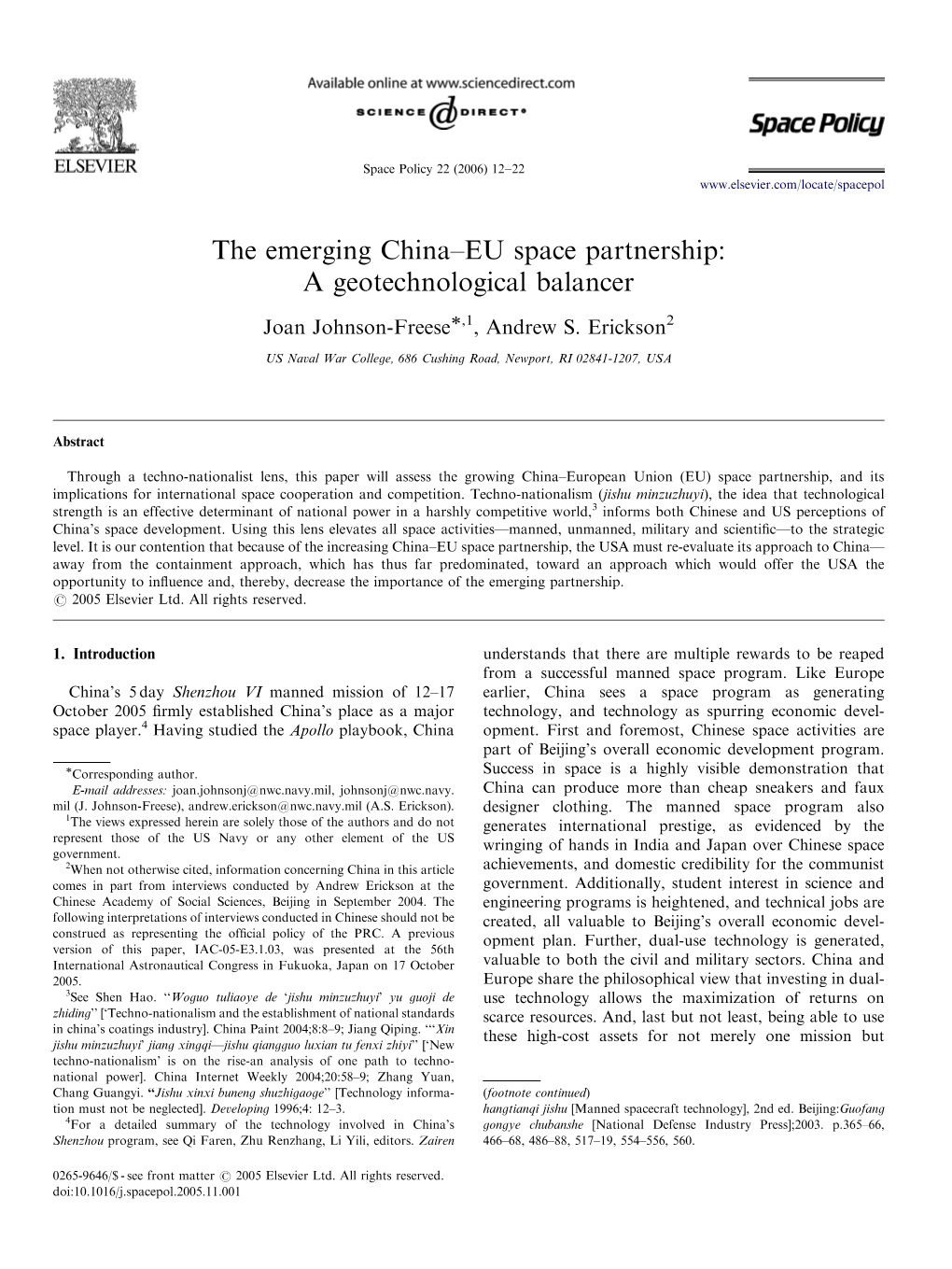 The Emerging China–EU Space Partnership: a Geotechnological Balancer