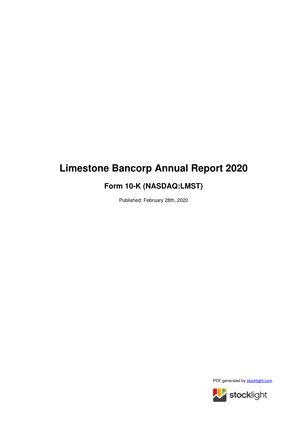 Limestone Bancorp Annual Report 2020