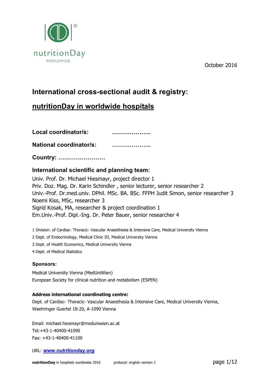 Nutritionday in Worldwide Hospitals